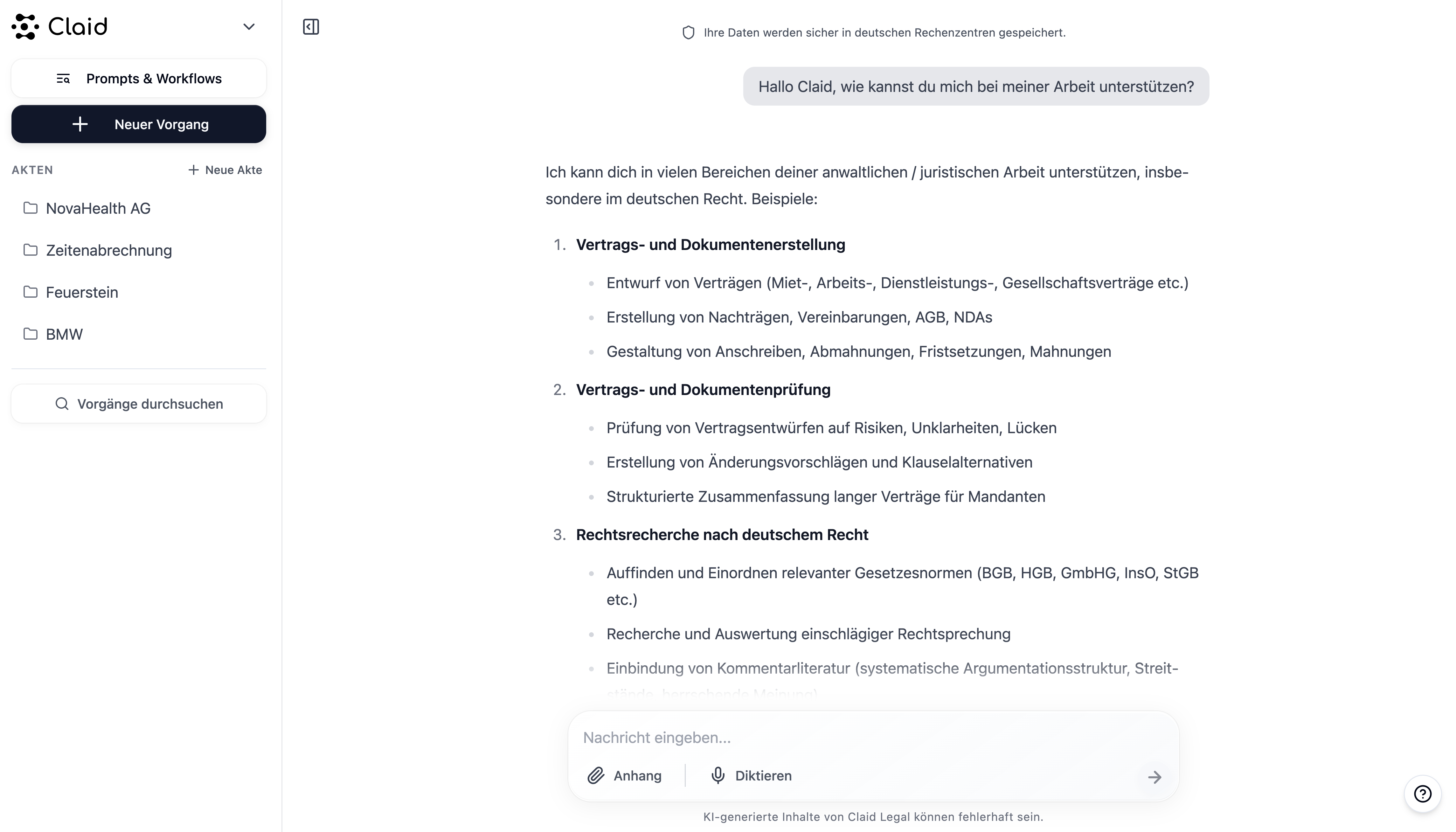 Die Claid Plattform – zentrale Arbeitsoberfläche für juristische KI-Arbeit